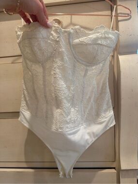 Bardot Cream Lace Bustier Bodysuit